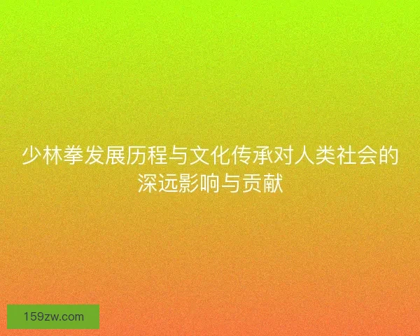 少林拳发展历程与文化传承对人类社会的深远影响与贡献